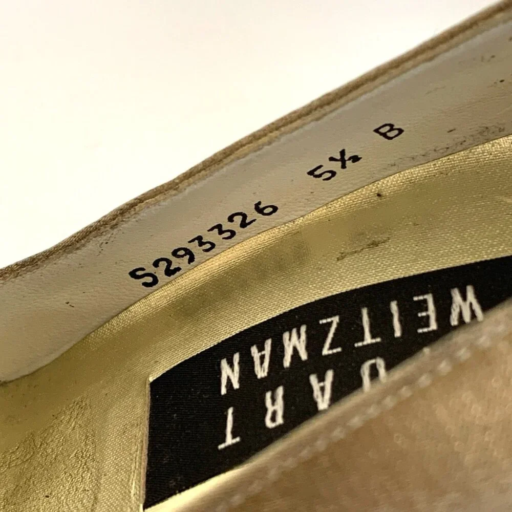 Stuart Weitzman Womans Size 5 1/2 B Gold Satin Square Toe Pumps High Heel Shoes - Picture 9 of 15